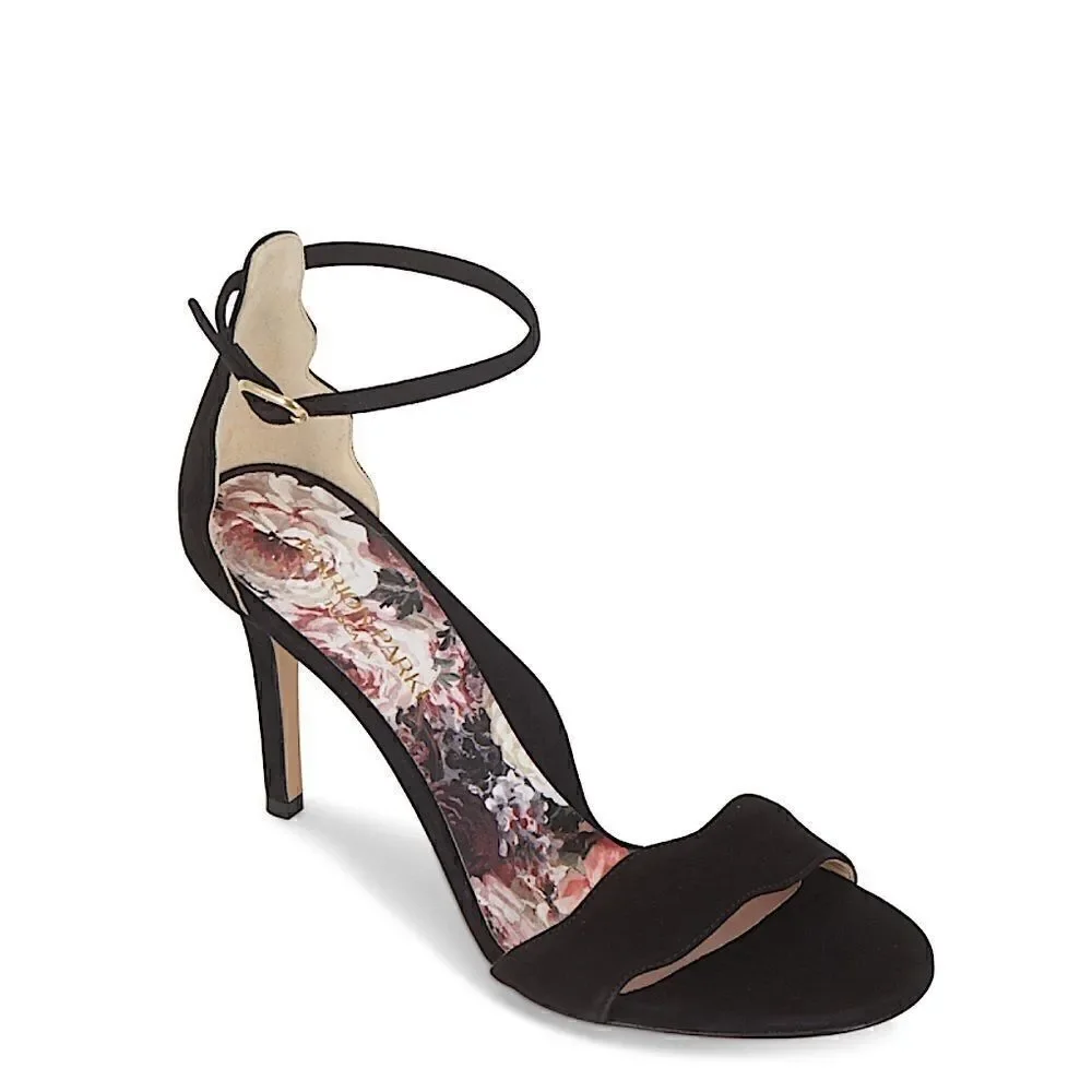 Marion Parke Fiona Black Suede Scalloped Sandals
